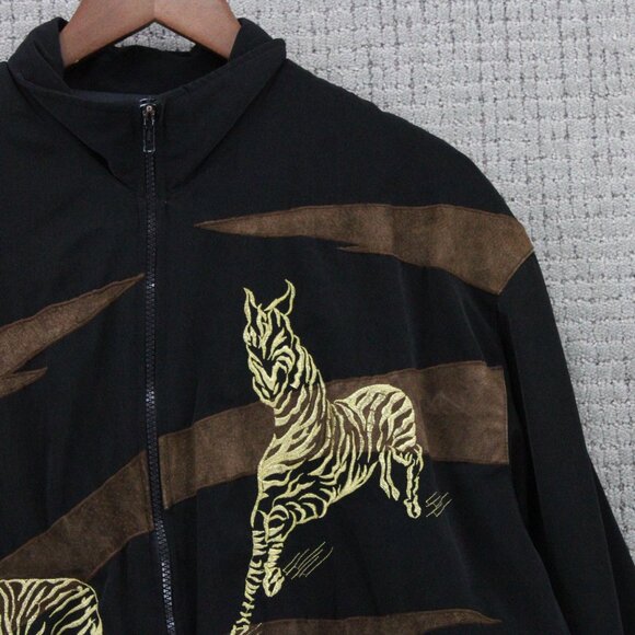 Vintage Monaliza Windbreaker Jacket Mens 2XL Black Full Zip Zebra Pattern 90s - Picture 3 of 9
